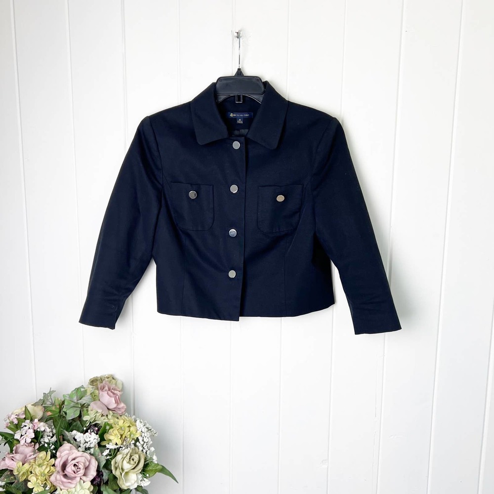 Brooks Brothers Women's Navy Blue Black Cropped Jacket Blazer 3/4 sleeve Size 12